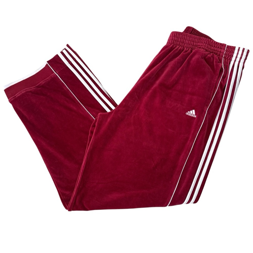 Adidas Men’s Red Velour Track Pants 3-Stripe Elastic Waist 3XL 40X35 VTG 2006